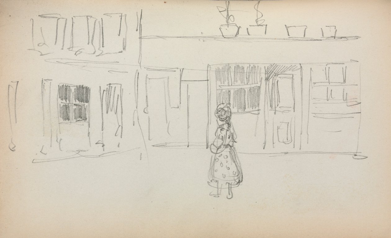 意大利写生簿：街景与女孩第159页，1898-1899年。 作者 莫里斯·巴西·普伦德加斯特
