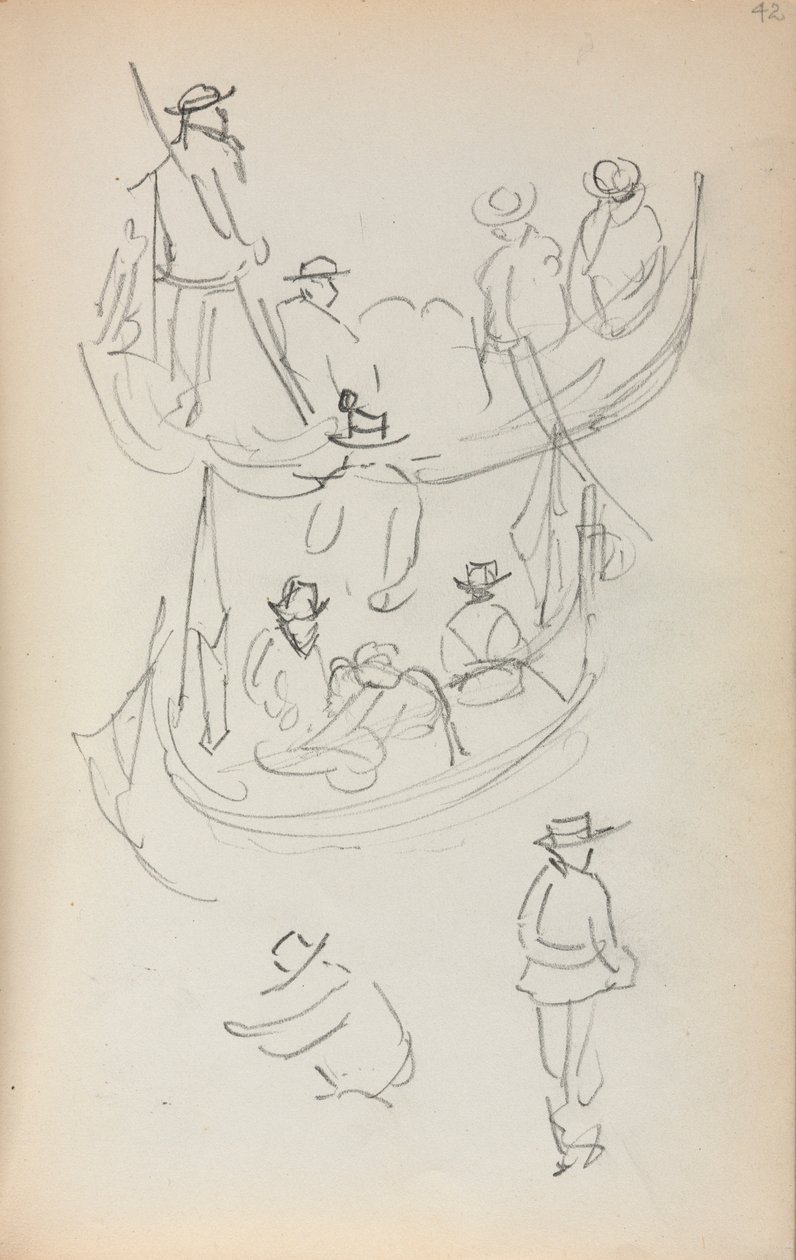 意大利写生簿：两座有人物的吊船，1898-1899年。 作者 莫里斯·巴西·普伦德加斯特