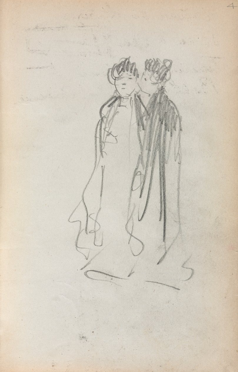 意大利写生簿：两个常任妇女，第4页，1898-1899年。 作者 莫里斯·巴西·普伦德加斯特