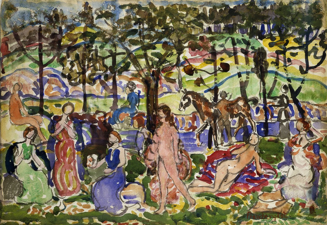 公园景象，约1915-1918年。 作者 莫里斯·巴西·普伦德加斯特