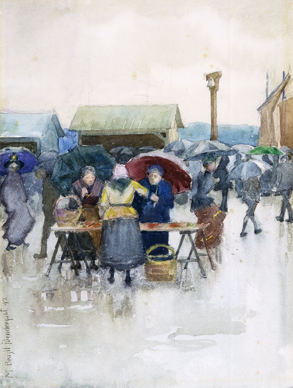 雨天：鱼市场，1892年 作者 莫里斯·巴西·普伦德加斯特