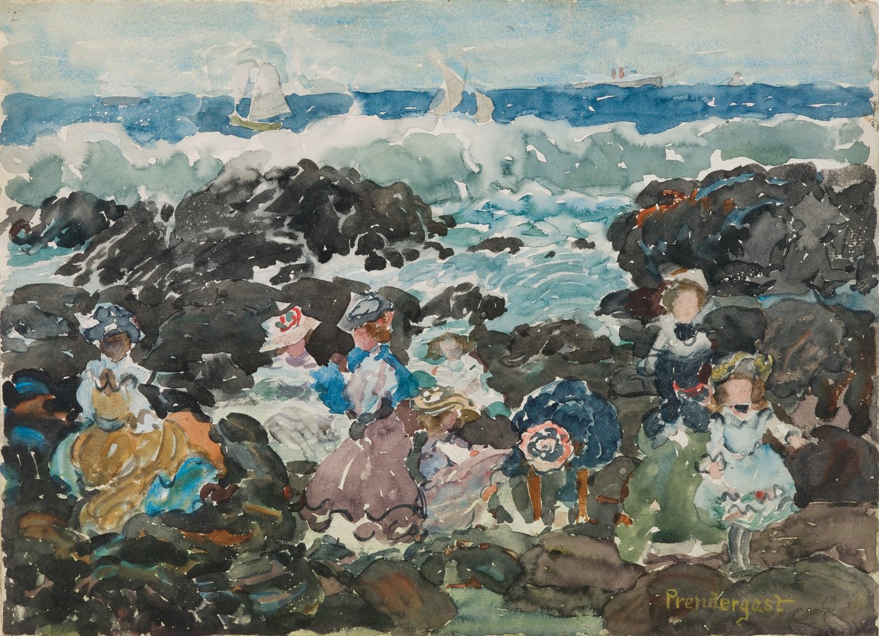 冲浪，科哈塞特，约 1900-5（水彩和石墨） 作者 莫里斯·巴西·普伦德加斯特