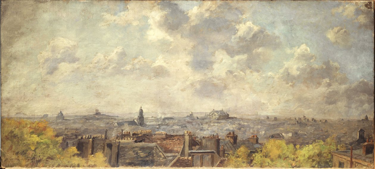 4-1886 年，从维克多-马塞街拍摄的巴黎全景（布面油画） 作者 莫里斯·丹维尔