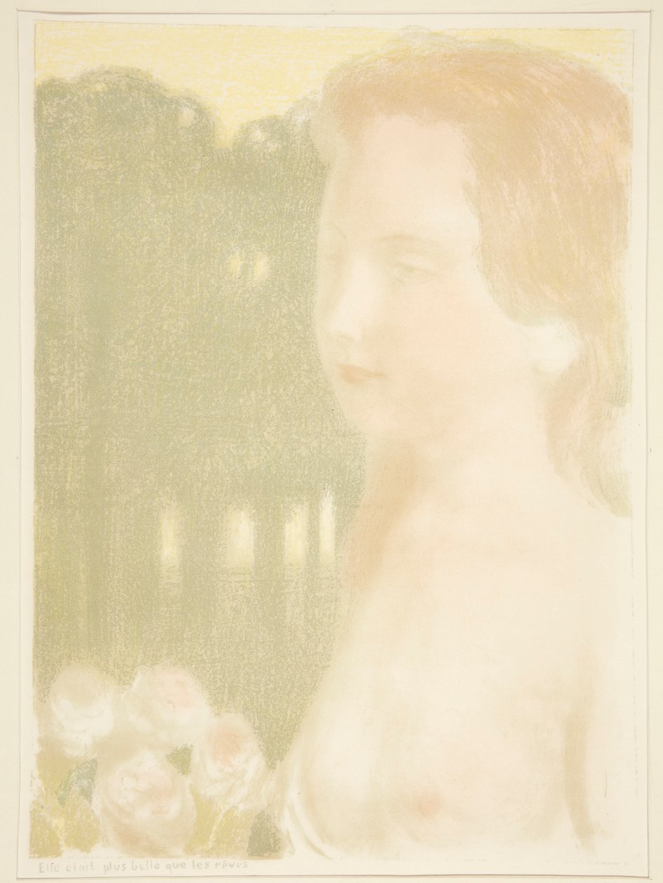 Elle etait plus belle que les reves（她比梦更美），选自《爱》：十二幅彩色石版画 作者 莫里斯·丹尼斯（Maurice Denis）