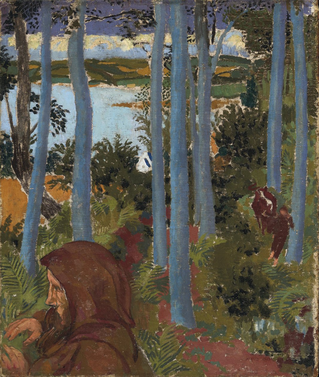 与戴头巾的男人的风景，1903年。 作者 莫里斯·丹尼斯（Maurice Denis）