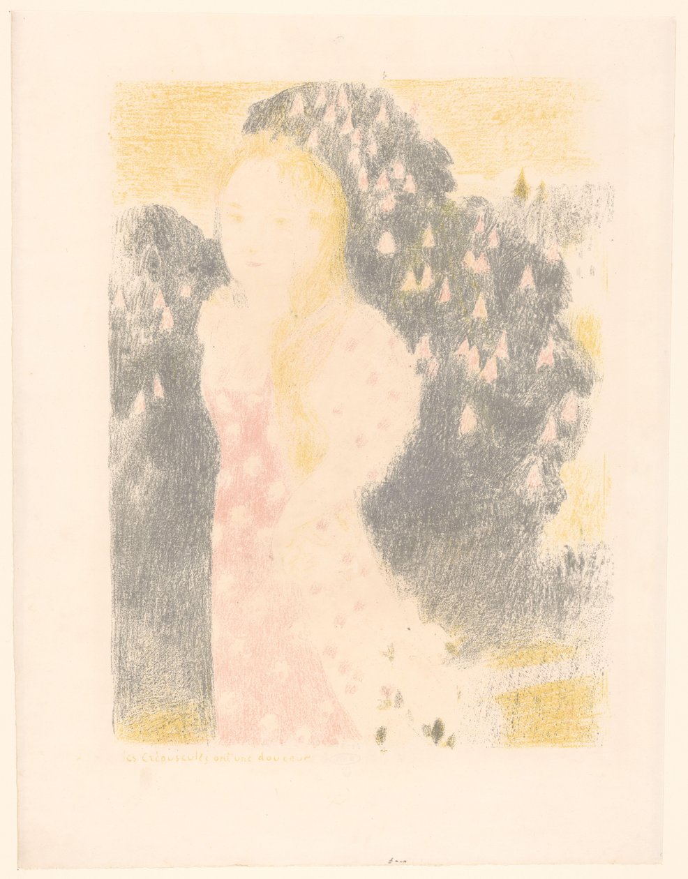花丛前的女孩
Les crépuscules ont une douceur（作品名称）
爱的表现（系列名称）
爱（系列名称） 作者 莫里斯·丹尼斯（Maurice Denis）