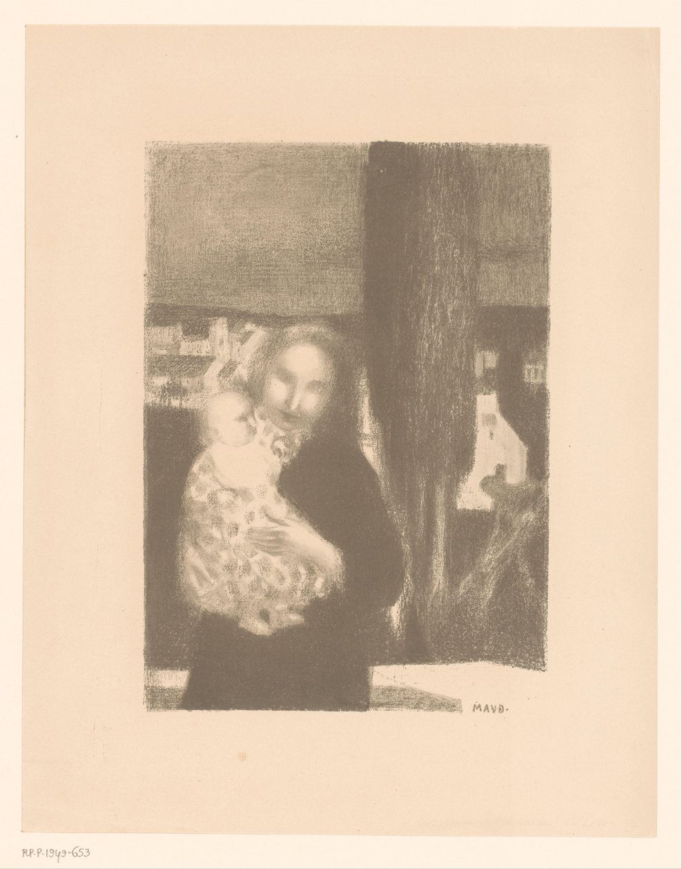 柏树旁抱着孩子的母亲 作者 莫里斯·丹尼斯（Maurice Denis）