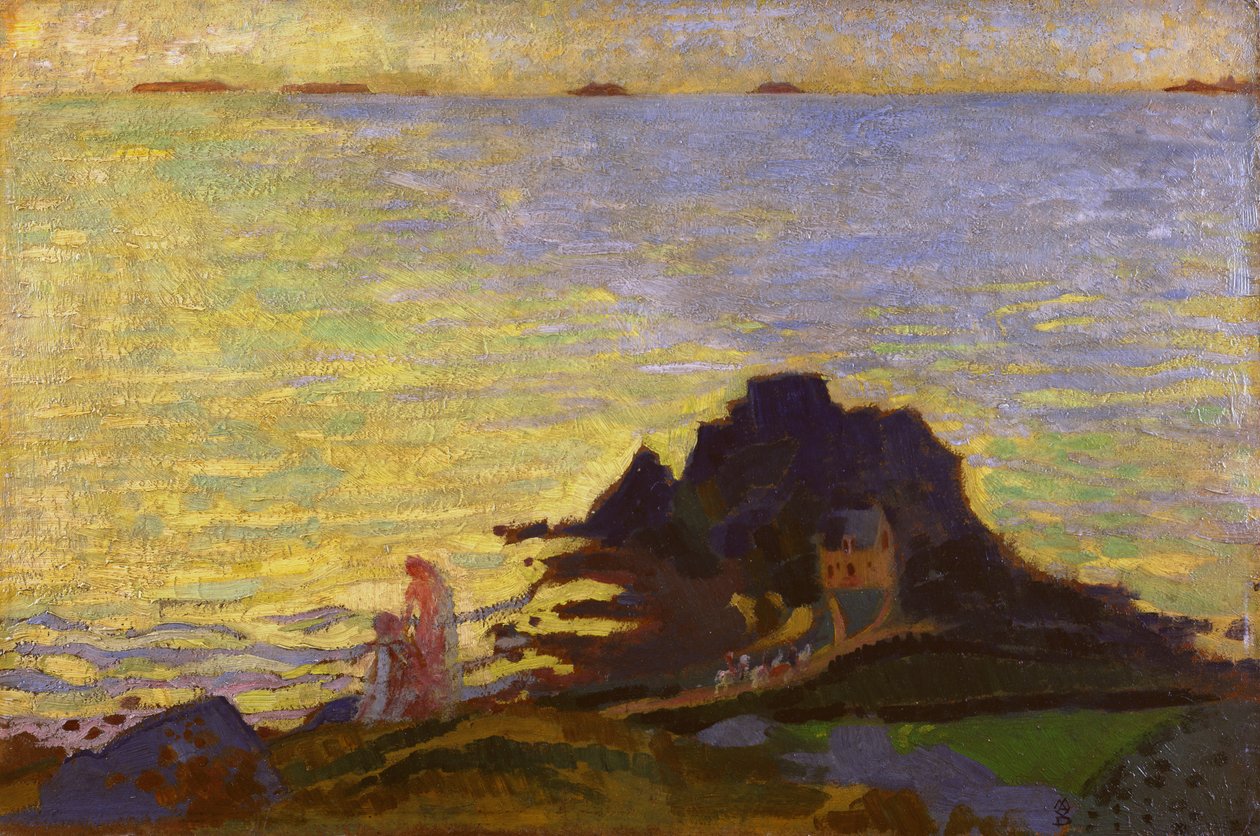 岩石露头上方的母亲和儿童（卡上的油） 作者 莫里斯·丹尼斯（Maurice Denis）