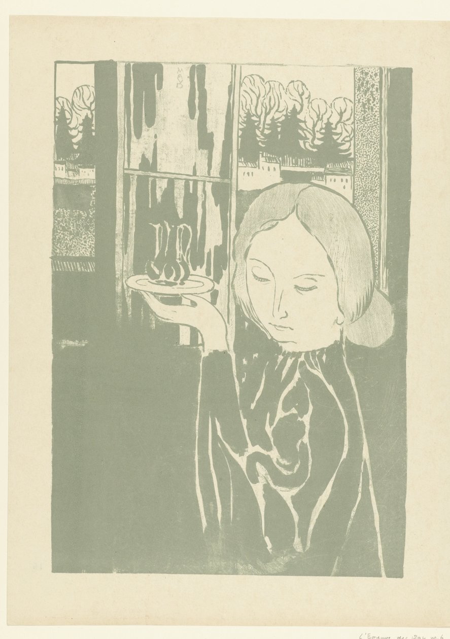 托盘上放着水壶的女子
La Femme à l