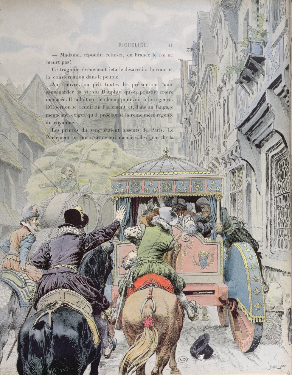 1610年5月14日，弗朗索瓦·拉瓦伊拉克在rue de la Ferronerie暗杀Henri IV，c.1900 作者 莫里斯·勒卢瓦（Maurice Leloir）