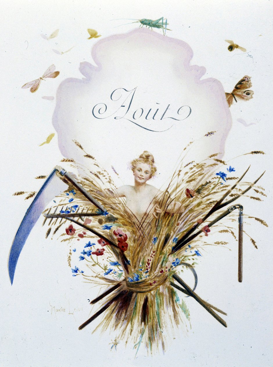 8月 "La Chanson du mois"，Jérôme Doucet著，插图--Maurice Leloir编，兰斯1904年。L. Michaud 作者 莫里斯·勒卢瓦（Maurice Leloir）
