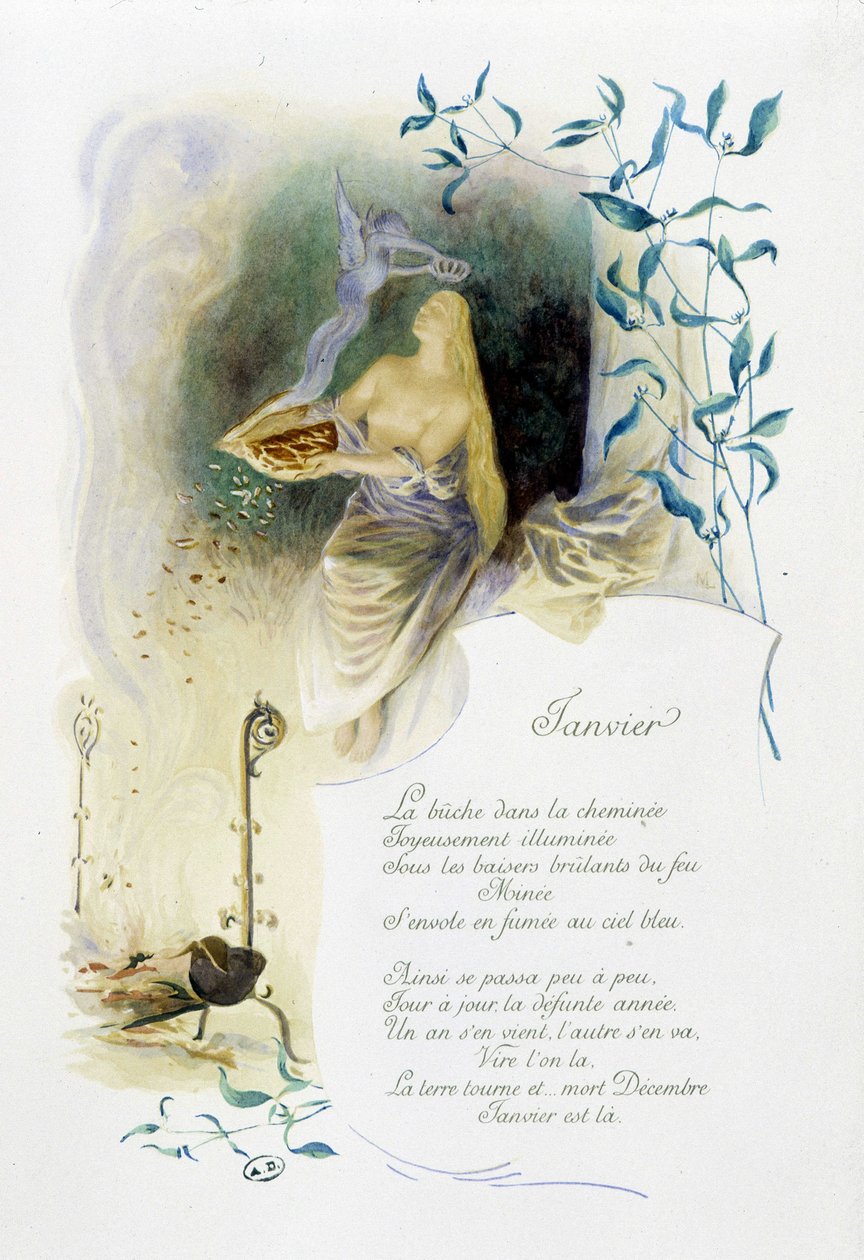 一月“本月之歌”，作者 Jérôme Doucet，插图 - Maurice Leloir，编辑。 兰斯 1904. L. Michaud 作者 莫里斯·勒卢瓦（Maurice Leloir）