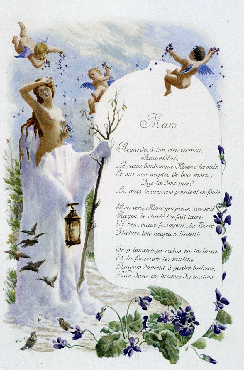 Mars “” La Chanson du mois”” by Jérôme Doucet, illustration - Maurice Leloir, ed. Reims 1904. L. Michaud 作者 莫里斯·勒卢瓦（Maurice Leloir）