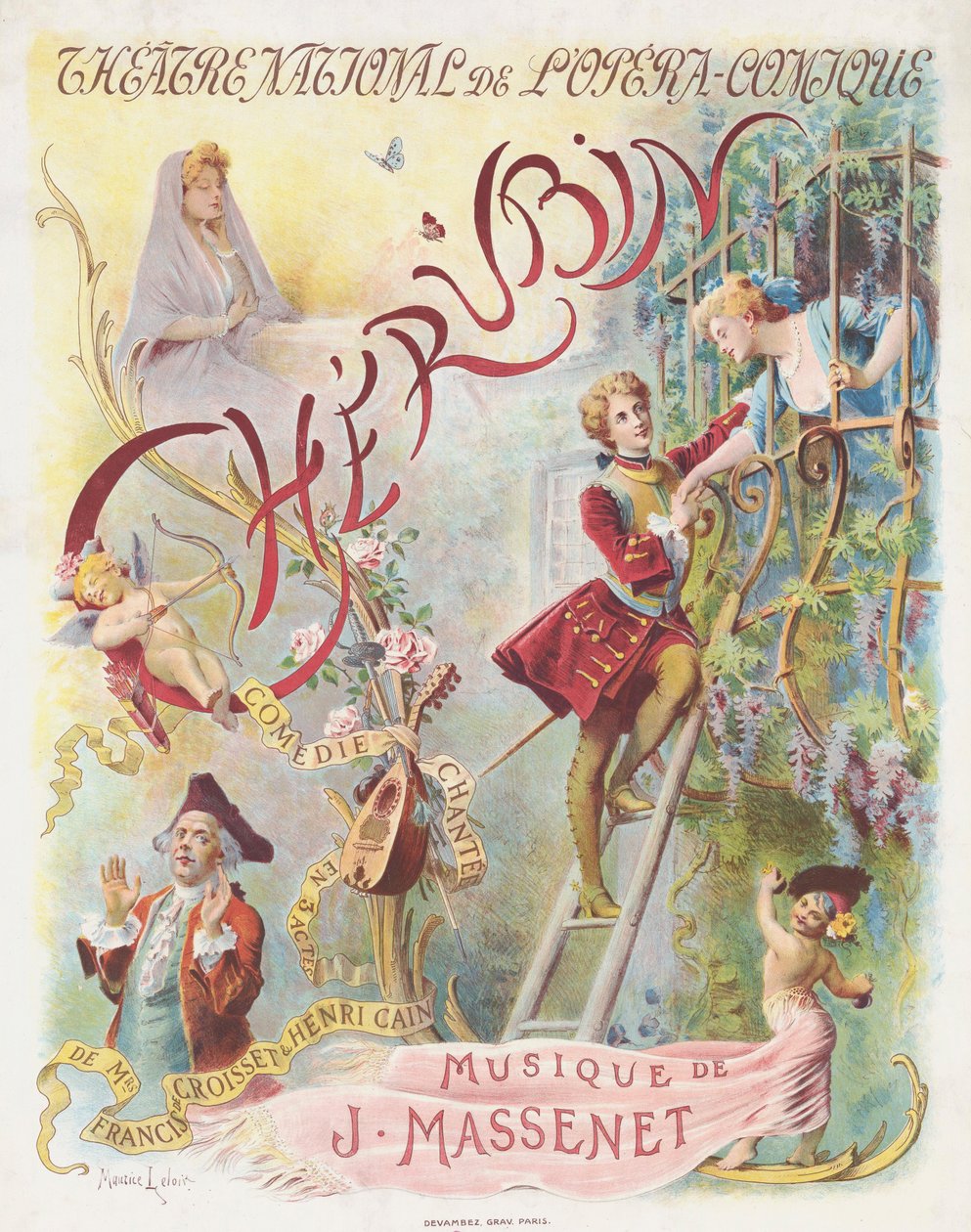 儒勒-马斯内的歌剧《Chérubin》首演海报，1905年。 作者 莫里斯·勒卢瓦（Maurice Leloir）