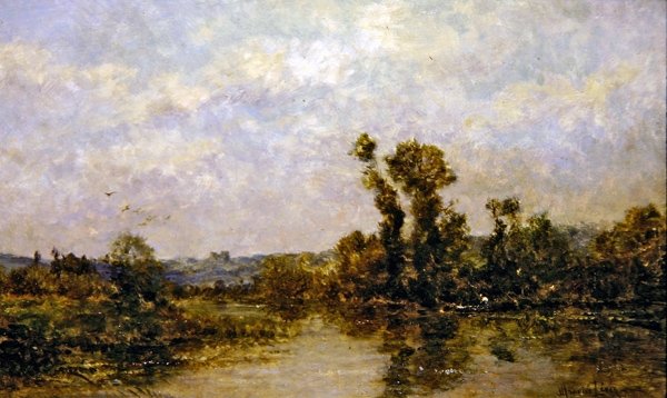 Etiolles的塞纳河畔的小船（板面油画） 作者 莫里斯·李维斯（Maurice Levis）