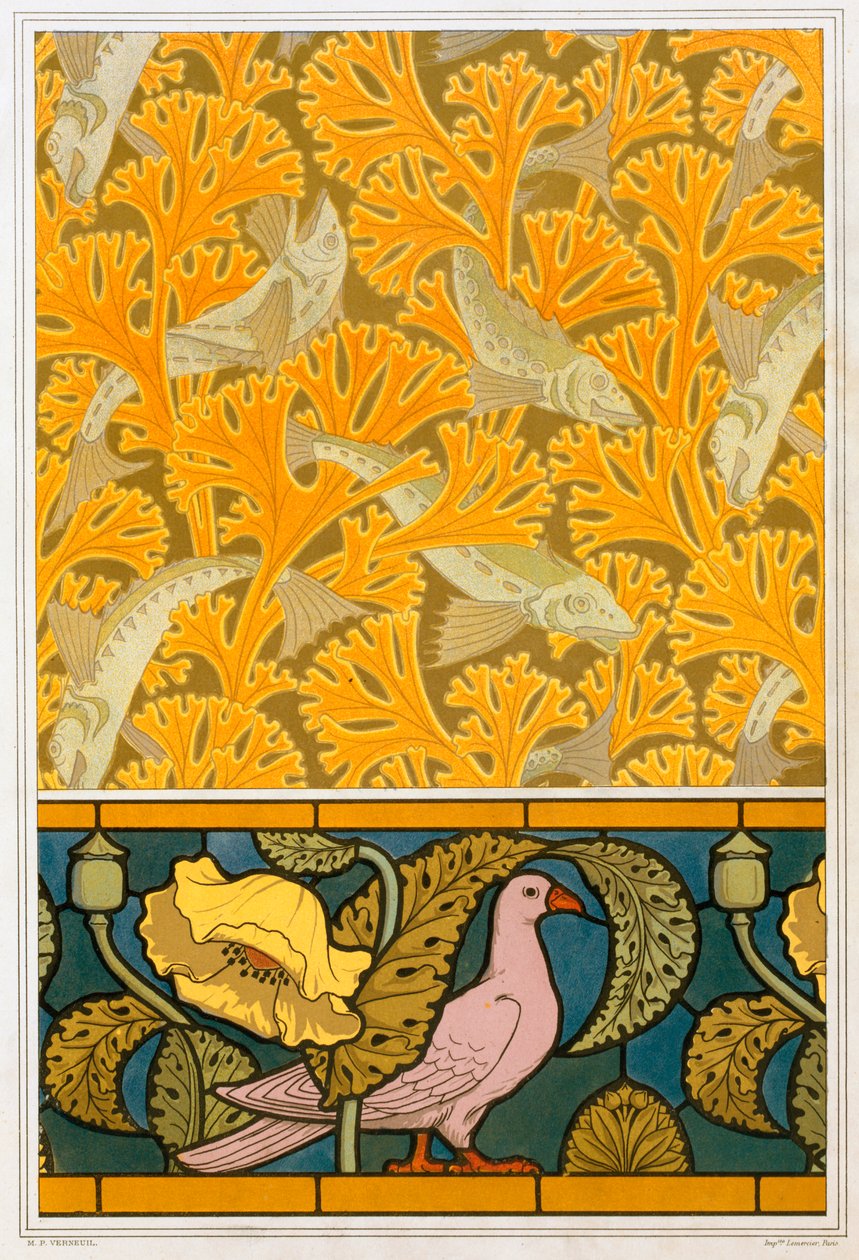 墙纸和彩色玻璃的设计，出版。1897. 作者 莫里斯·皮拉德·维尔纽尔