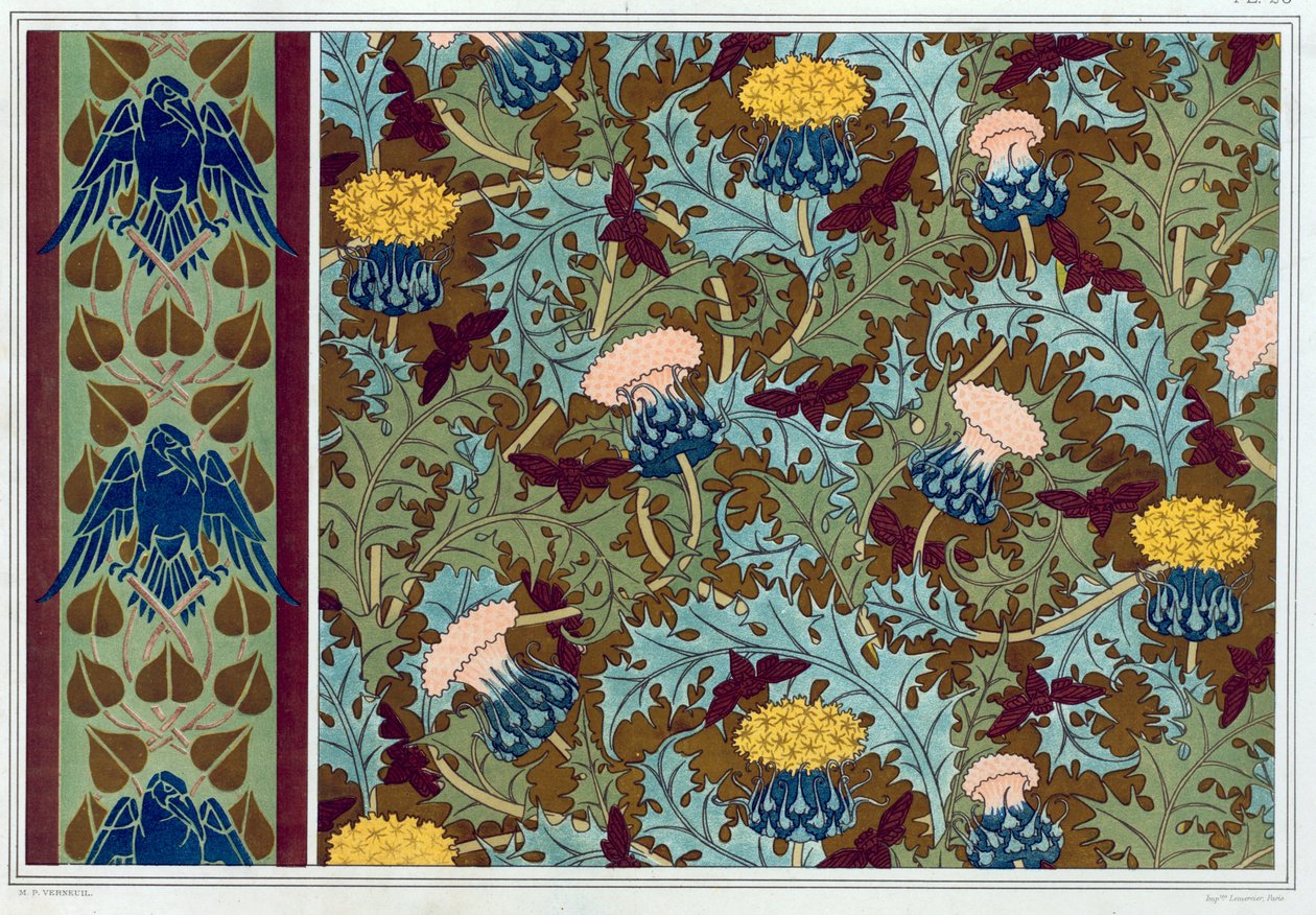 壁纸边框和印花布的设计，出版。1897. 作者 莫里斯·皮拉德·维尔纽尔