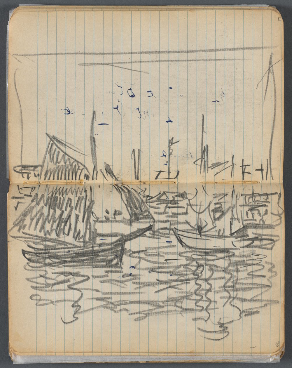 素描本，第 056 和 57 页：帆船景观 作者 莫里斯·普伦德加斯特