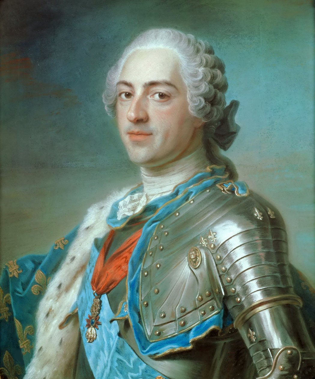 法国国王路易十五的肖像，1710-1774年，约1748年。 作者 莫里斯·昆汀·德拉图尔