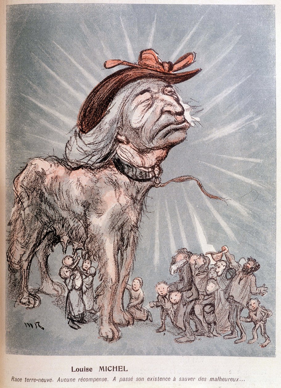 Cartoon of Louise Michel as a dog “” breed newfoundland (Newfoundland), no recompense, spent its existence saving the unfortunate.” 作者 莫里斯·拉迪格（Maurice Radiguet）