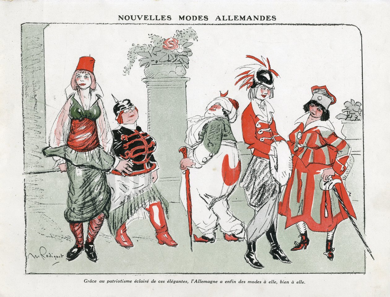Illustration of Maurice Radiguet (1866-1941) in Mode in Germany, ca. 1915 - New German modes - War of 14 -18, Germany Prussia, Turkey, Fashion, Triplice - Women 作者 莫里斯·拉迪格（Maurice Radiguet）