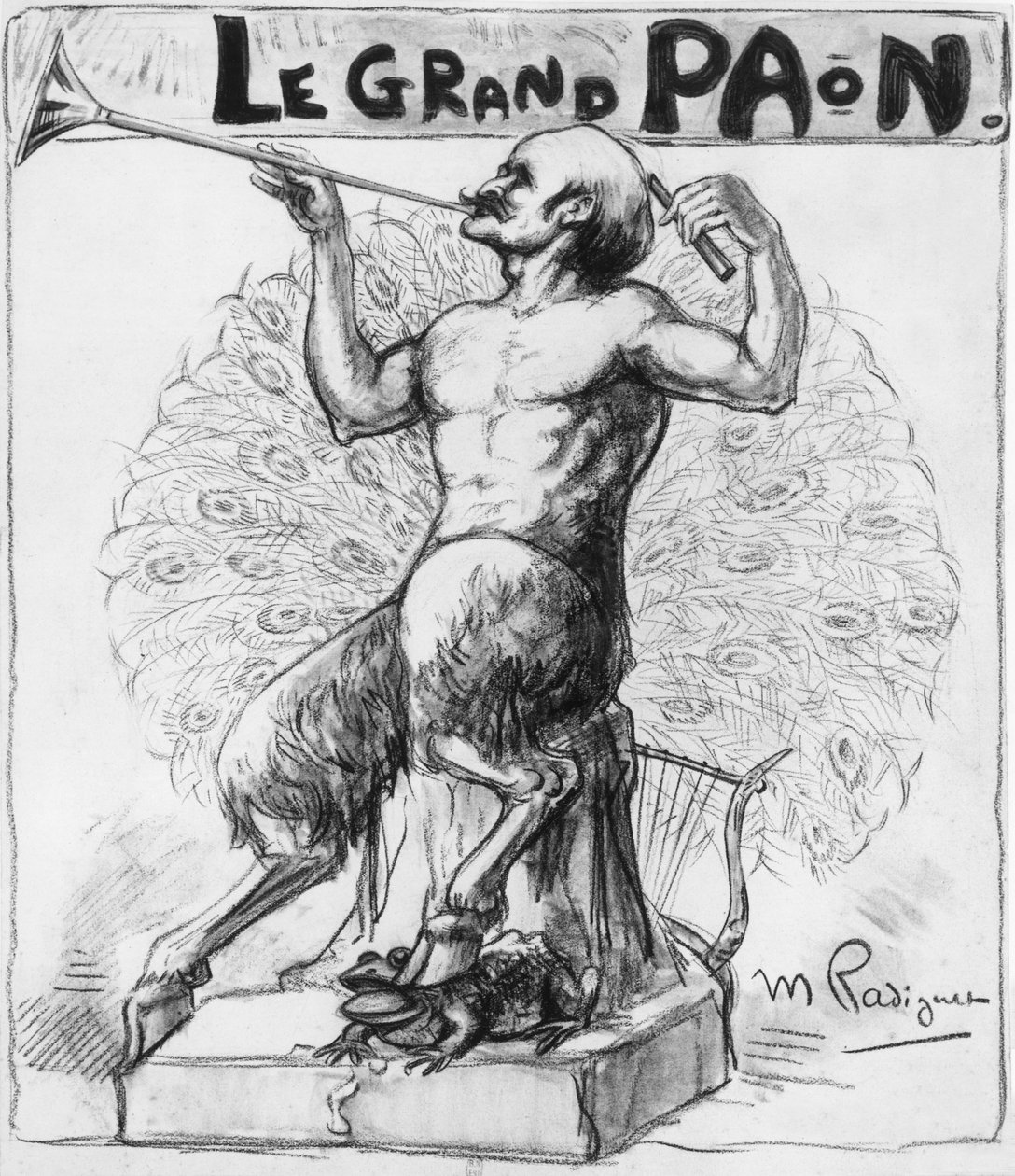 The big peacock, cartoon by Maurice Radiguet of Edmond Rostand (1868-1918) French writer 作者 莫里斯·拉迪格（Maurice Radiguet）