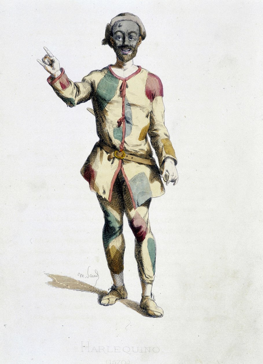 Harlequin (Arlechino) 取材自“”Masques et bouffons”（意大利喜剧），Maurice Sand 的文字和绘画，A. Manceau 的版画，Georges Sand 的序言 作者 莫里斯·桑德