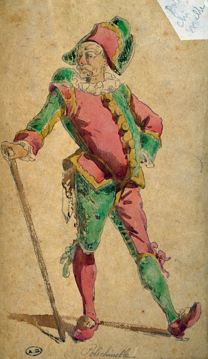 普尔西内拉，喜剧人物，莫里斯-桑（1823-1889）的绘画作品。 作者 莫里斯·桑德