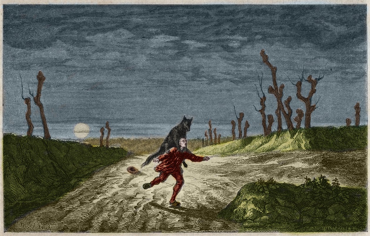 狼人（The werewolf, lupo mannaro）根据莫里斯-桑的画作雕刻。1857年的版画。 作者 莫里斯·桑德