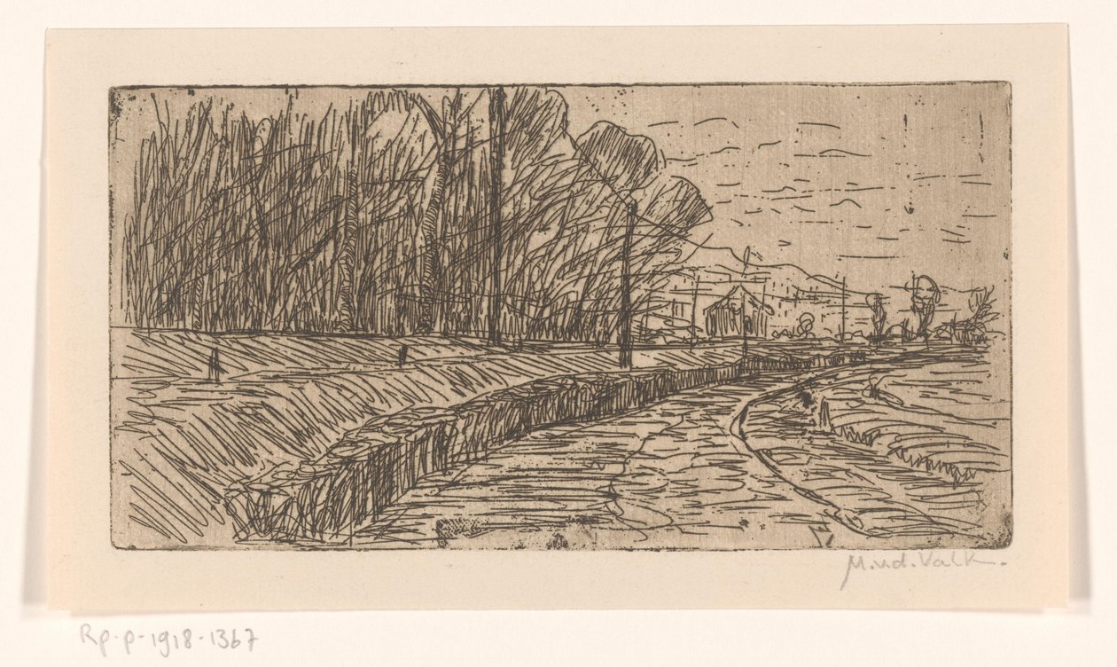 道路、林缘和电线杆景观 作者 莫里茨·范德瓦尔克（Maurits van der Valk）（有艺术家签名）