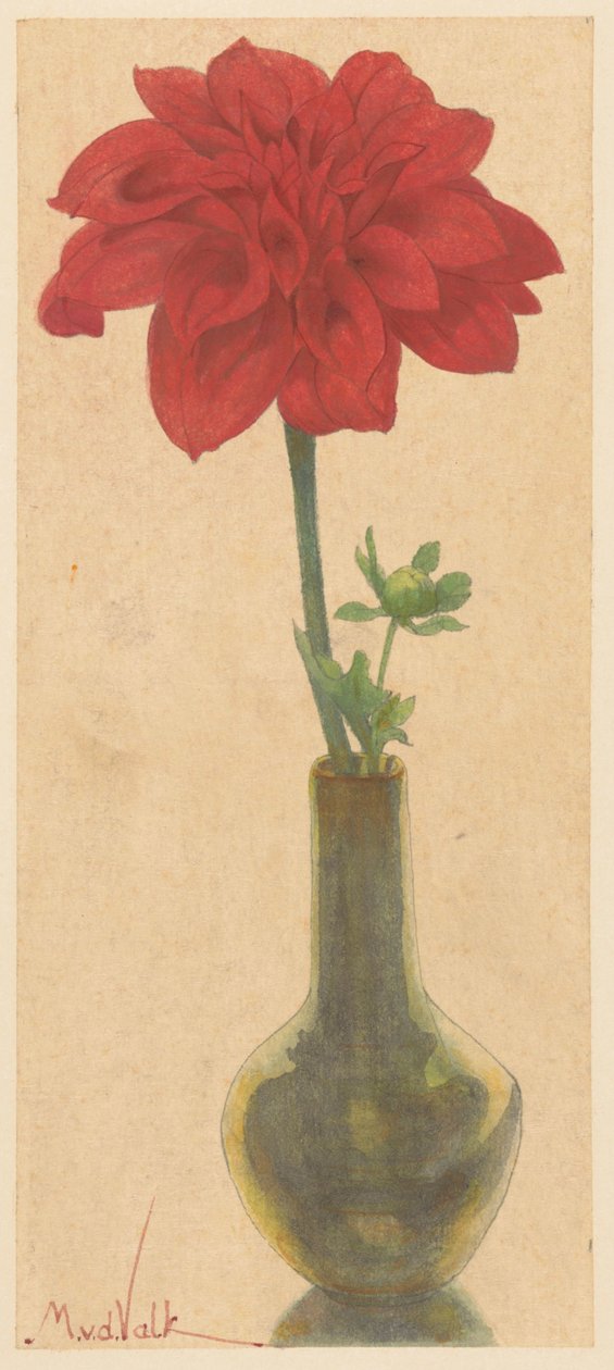 红色大丽花玻璃花瓶 作者 Maurits van der Valk
