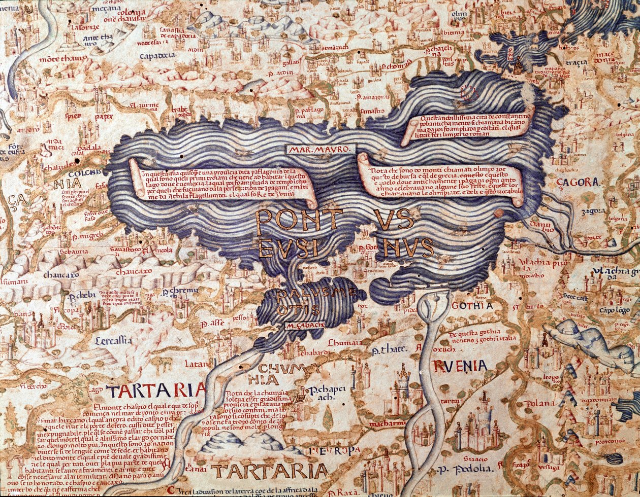 黑海景观 1459 年 camaldolese 弟弟 Maurus (Mauro) 的世界地图（mappamundi）细部 威尼斯 Marciana 图书馆 作者 毛罗·弗拉