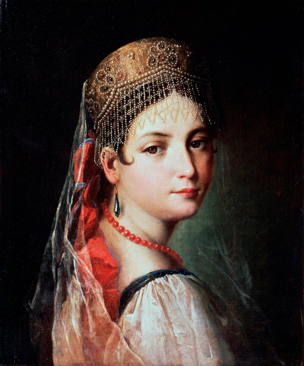 萨拉凡和科科什尼克的年轻女子肖像，1820年代。 作者 毛罗·甘多菲
