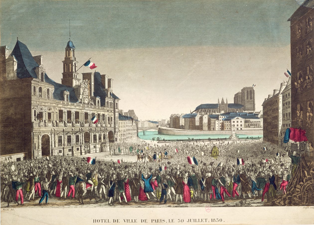 奥尔良公爵于1830年7月31日抵达Hotel de Ville酒店，由Cropin雕刻而成 作者 马夫斯基