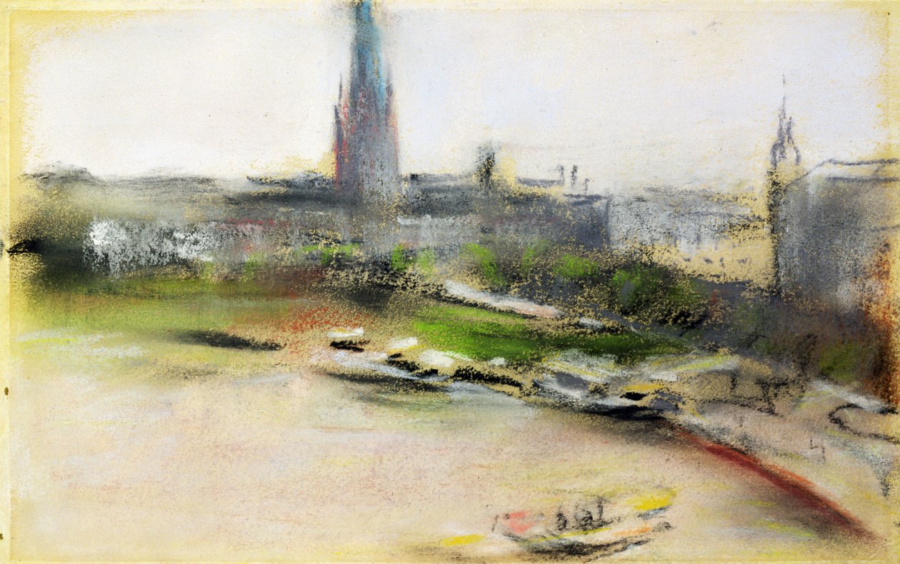 位于Jungfernstieg的Binnenalster，1909年（纸上粉彩） 作者 马克斯·利伯曼
