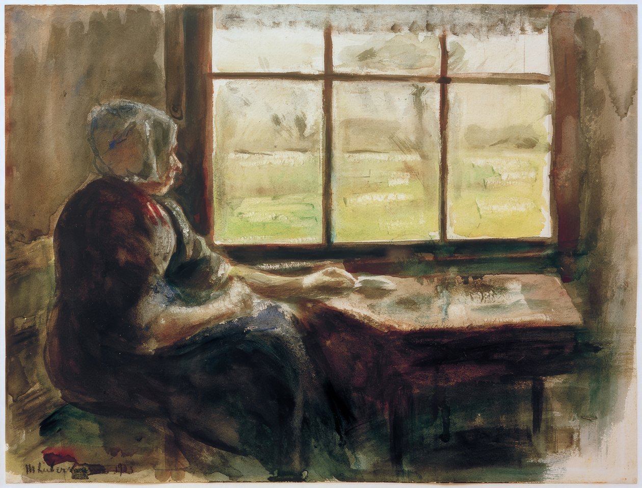 M.Liebermann，荷兰妇女在窗前 作者 马克斯·利伯曼