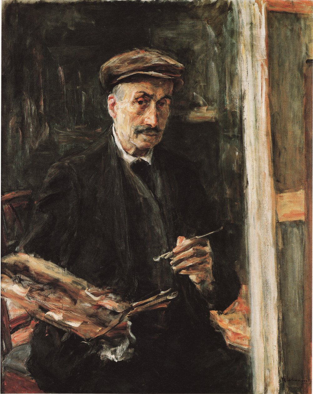 Selfportrait与画架上的运动帽 作者 马克斯·利伯曼