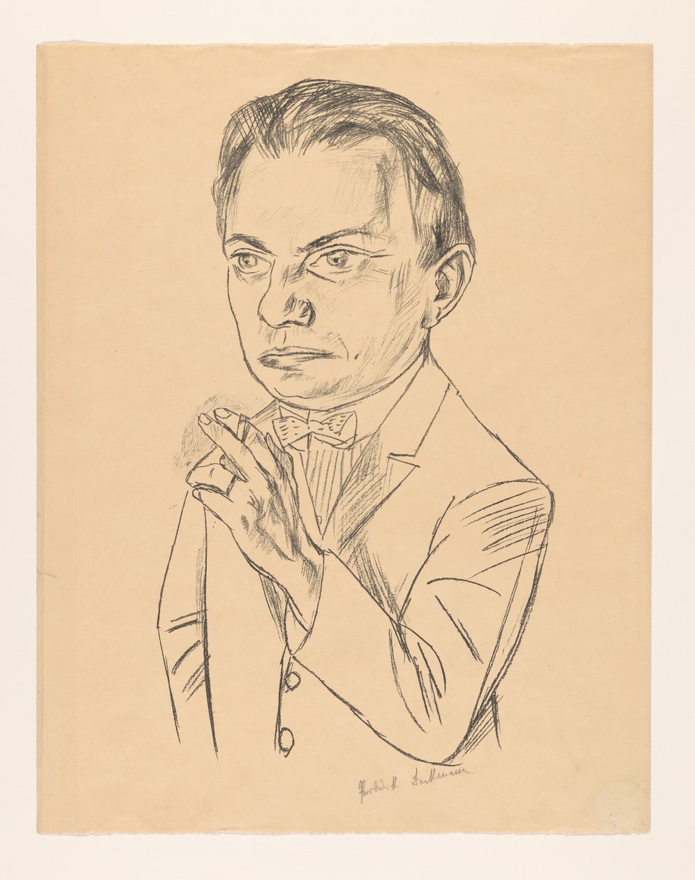 叼着香烟的自画像 作者 Max Beckmann（艺术家签名）