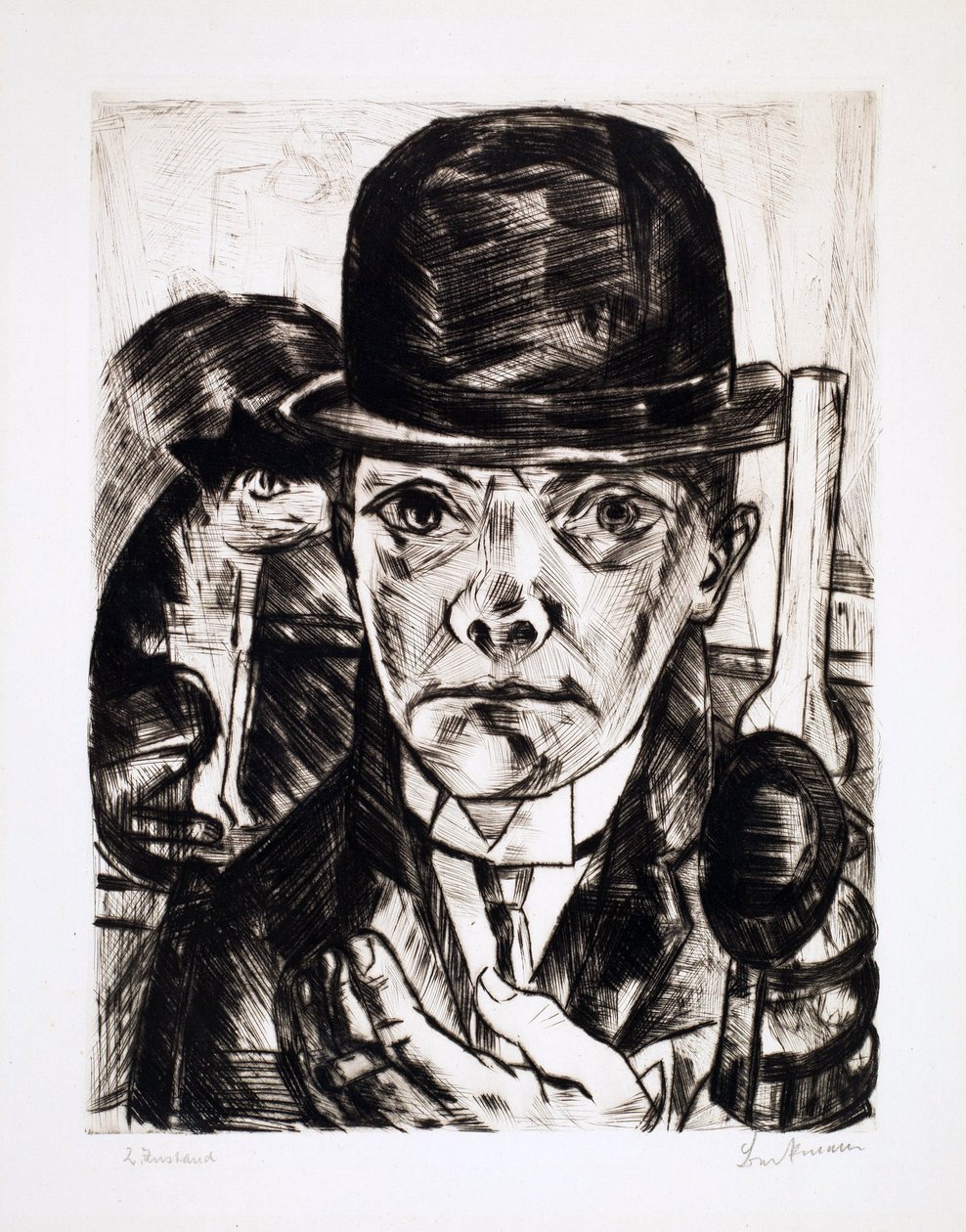 戴着圆顶礼帽的自画像。 马克斯·贝希曼 (Max Bechmann) 雕刻（1884-1950） 作者 马克斯·贝克曼