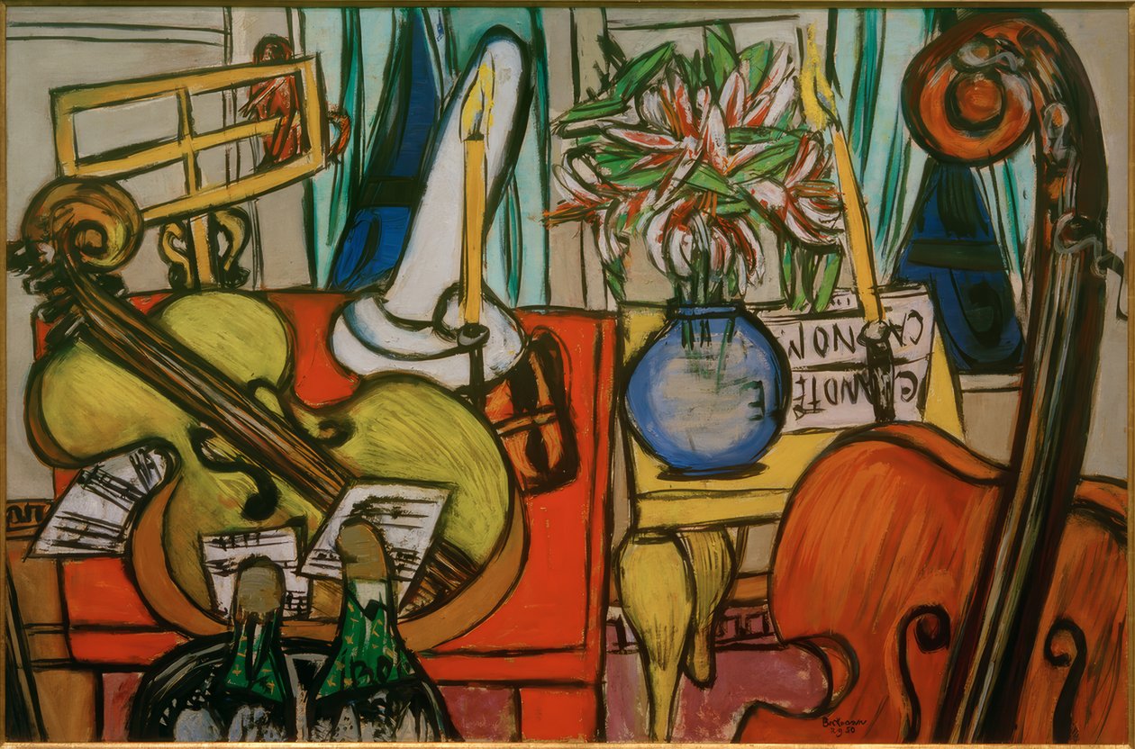 大提琴和低音提琴的静物画 作者 马克斯·贝克曼