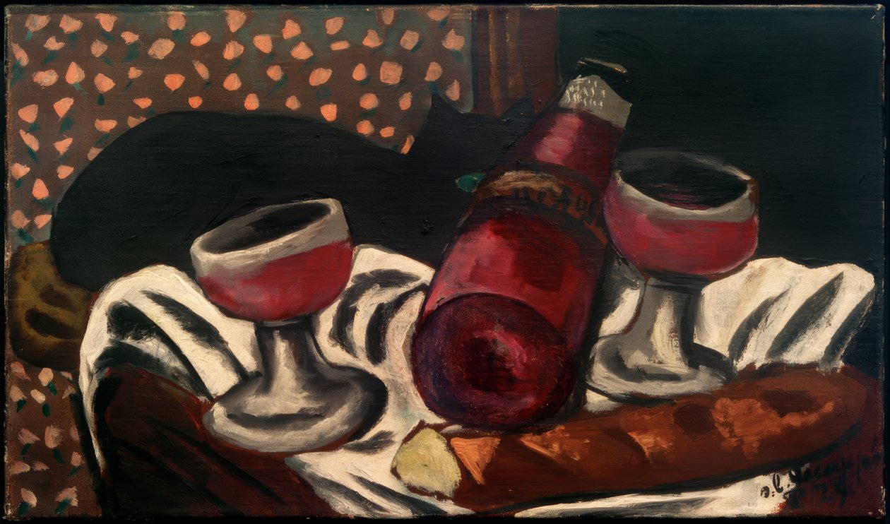 酒杯和猫的静物画 作者 马克斯·贝克曼