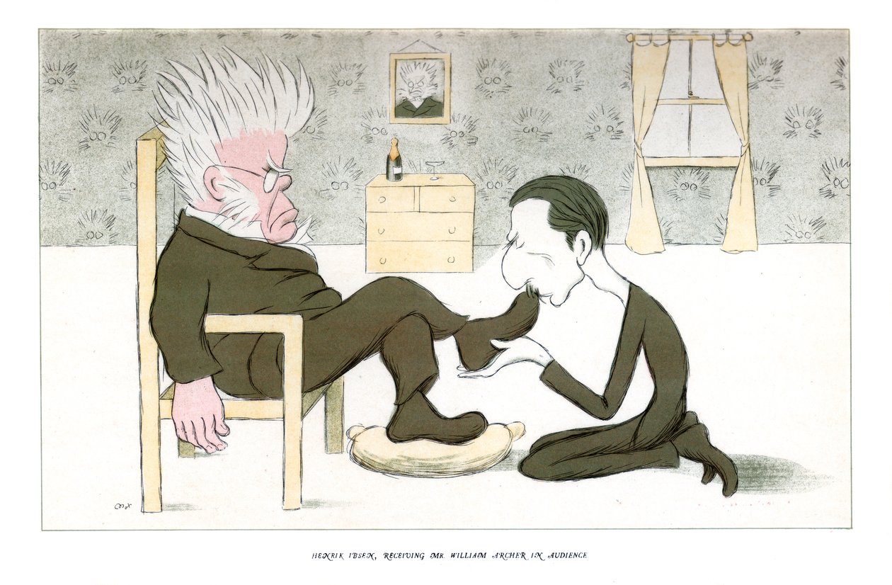 易卜生（Henrik Ibsen），1904年在观众席上接待威廉·阿彻先生。 作者 马克斯·比尔博姆