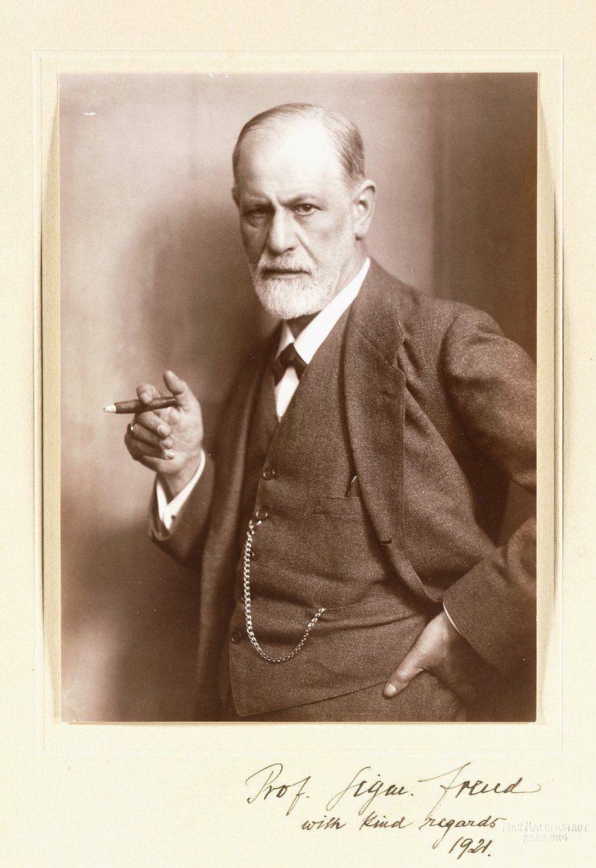 西格蒙德·弗洛伊德（Sigmund Freud）的签名照片，摄于1921年（棕褐色照片） 作者 马克斯·哈尔伯施塔特