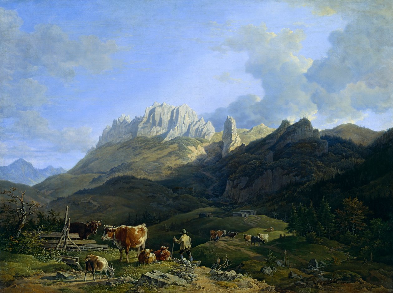 带有 Kampenwand 的高山景观 作者 马克斯·约瑟夫·瓦根鲍尔
