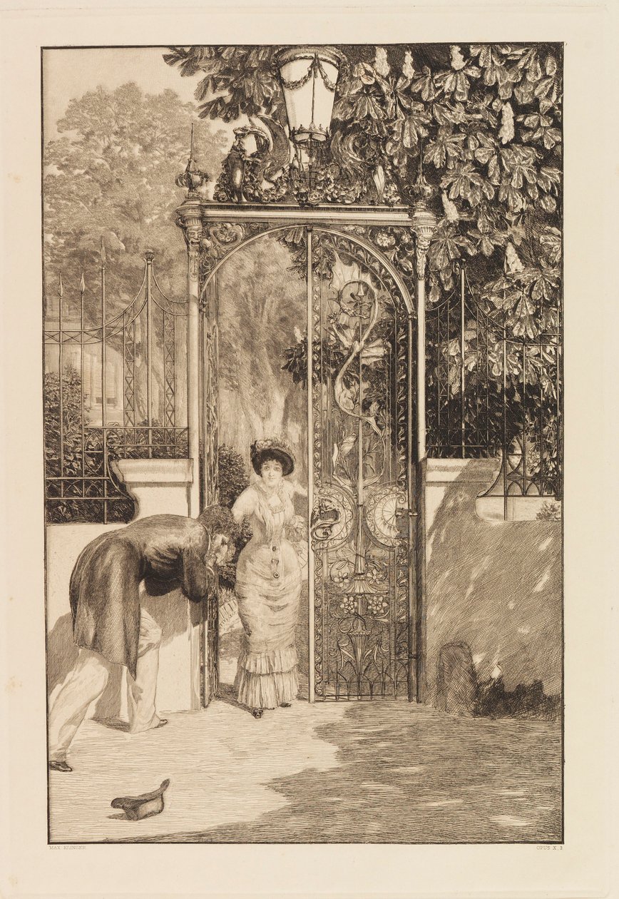 在门口》，出自《爱》系列，作品十，1887年。 作者 马克斯·克林格