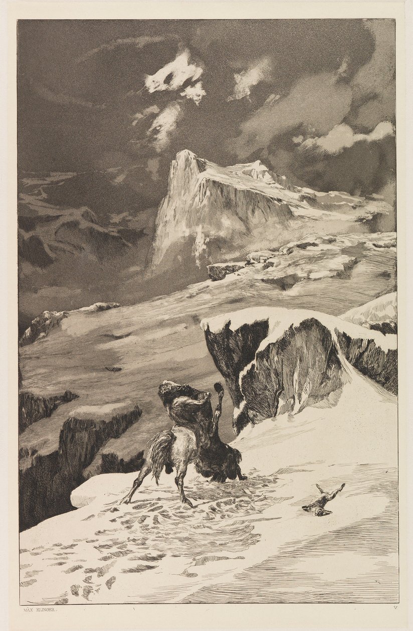 Battling Centaurs Kämpfende Centauren板块五，来自Intermezzos，Opus IV...，1881。 作者 马克斯·克林格