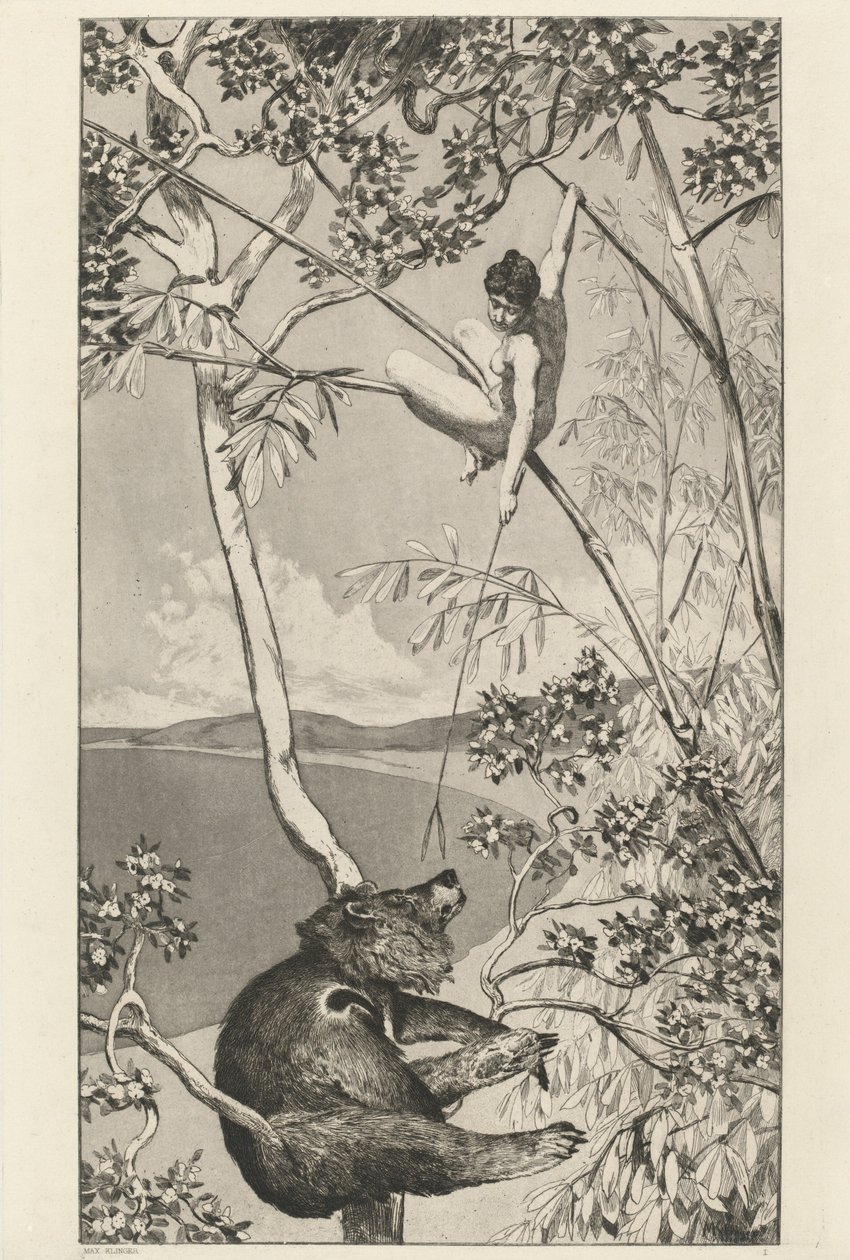 熊和精灵 Bär und Elfe: pl.1, 1881年出版。 作者 马克斯·克林格