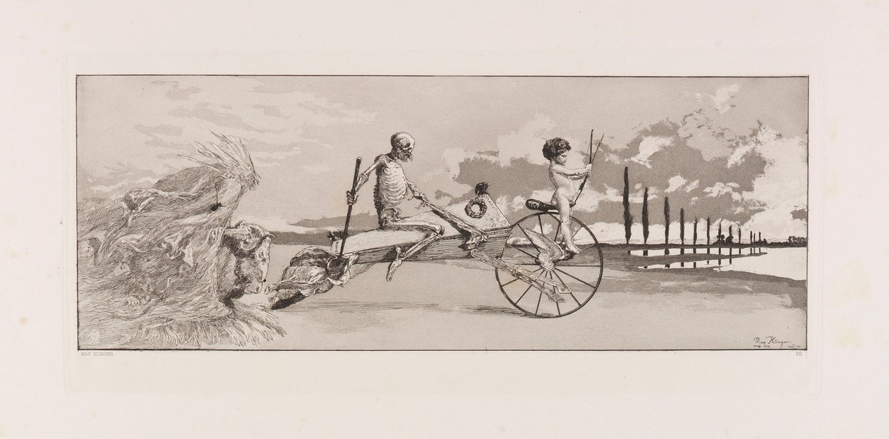 丘比特，死亡和超越爱，Tod und Jenseits板块XII来自Intermezzos...，1881年。 作者 马克斯·克林格