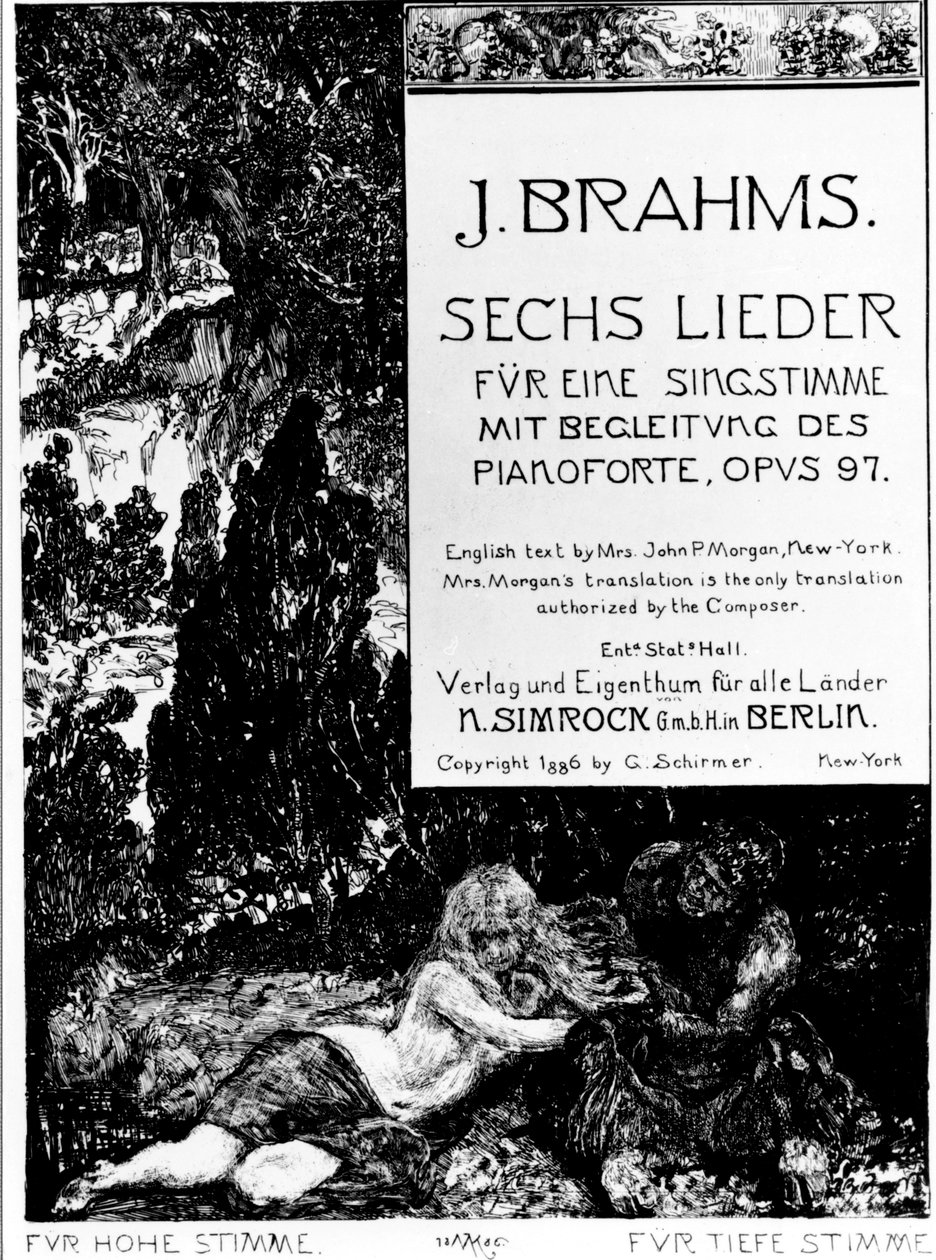 约翰内斯·勃拉姆斯（Johannes Brahms，1833-1897 年）的“六首歌曲作品 97”（Sechs Lieder opus 97）的卷首画 作者 马克斯·克林格