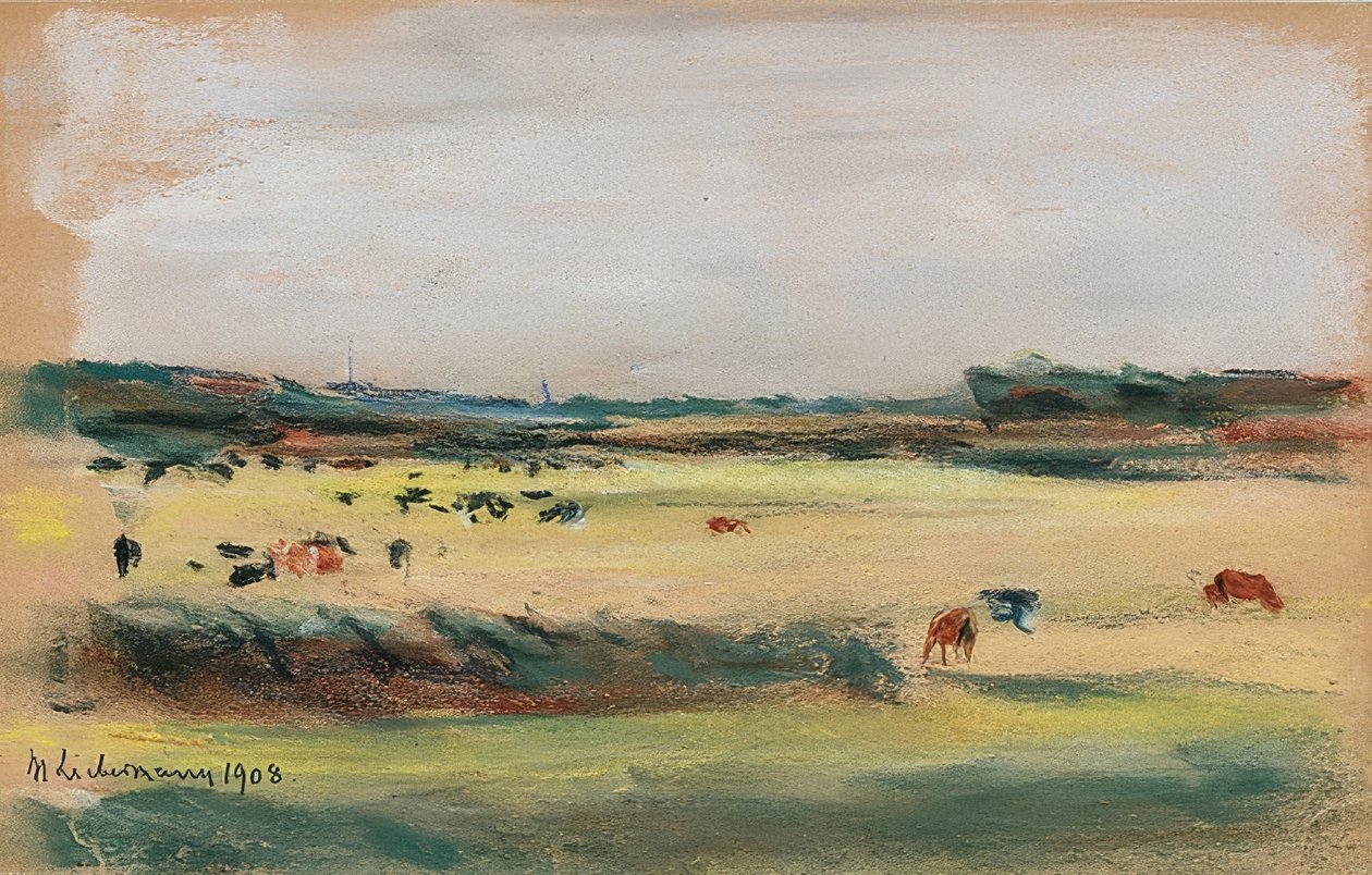 与放牧的母牛的风景。 1908年 作者 马克斯·利伯曼